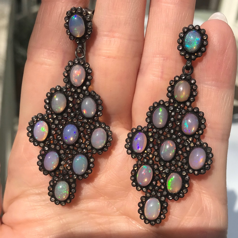 20 Fiery OPAL Pave diamond sterling earrings 👀